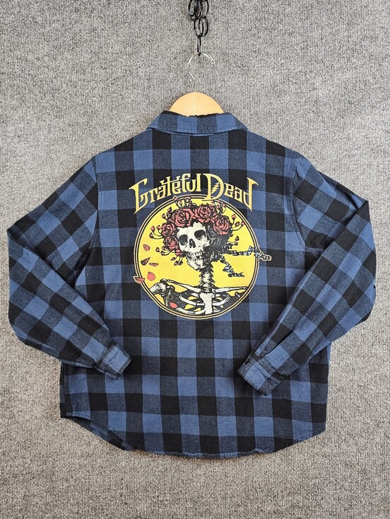 Grateful Dead Tops - Grateful Dead Bertha Skull & Roses Blue Plaid Flannel - Size Small